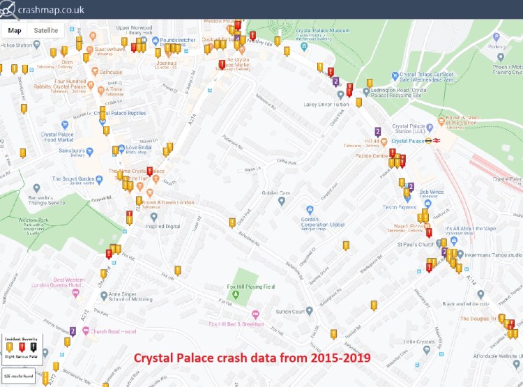crashmap.co.uk Crystal Palace crash data from 2015-2019